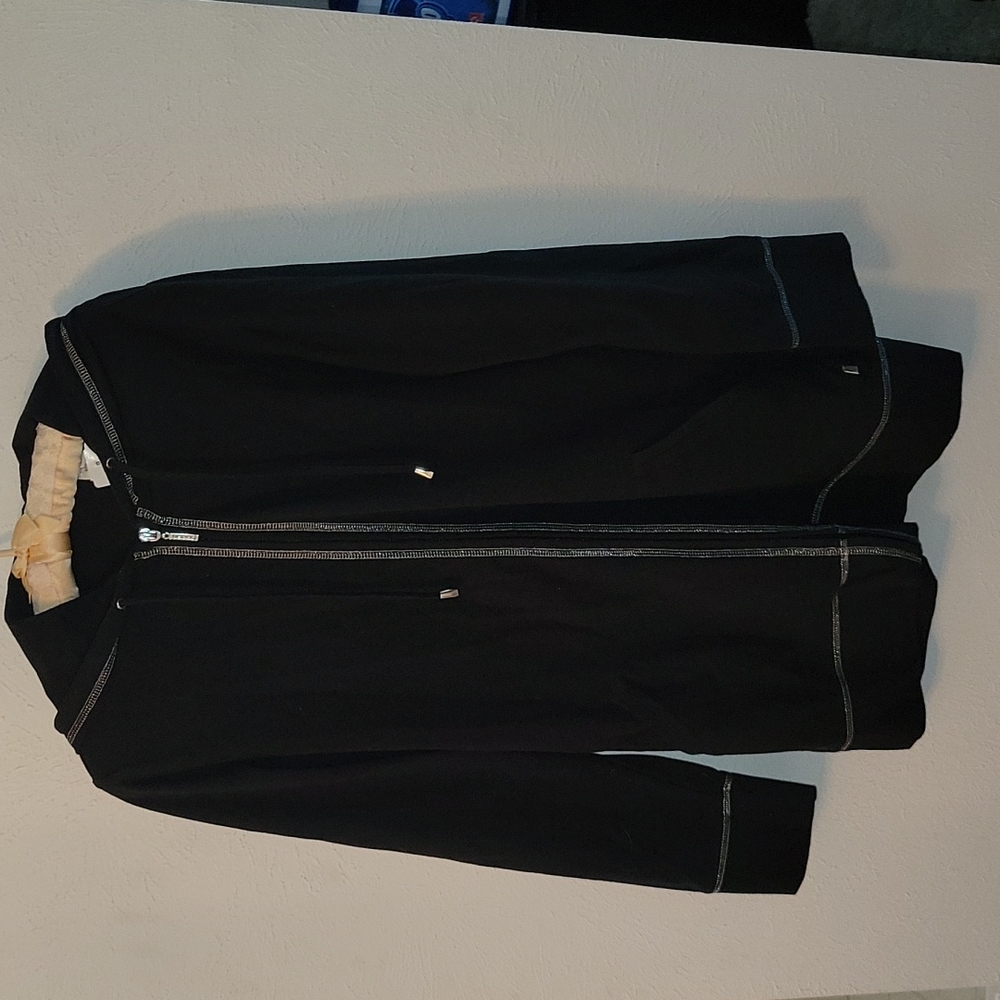 Size 0 zenergy by Chico's black with silver trim accents hooded zipper jacket.
